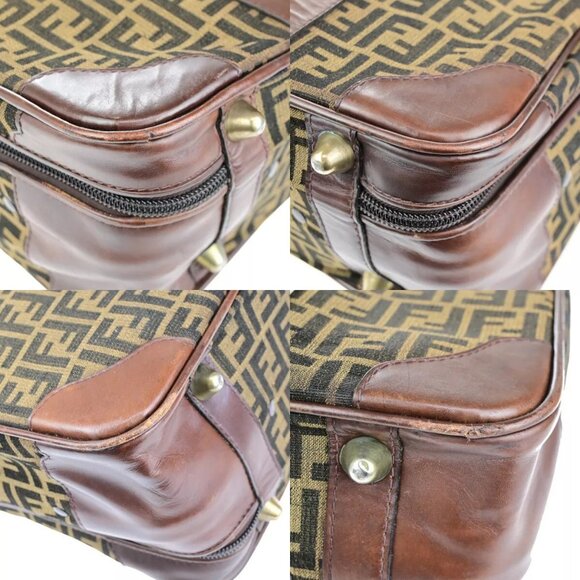 FENDI Logo Zucca Pattern Suitcase Travel Hand Bag Canvas Leather Brown - Picture 16 of 16